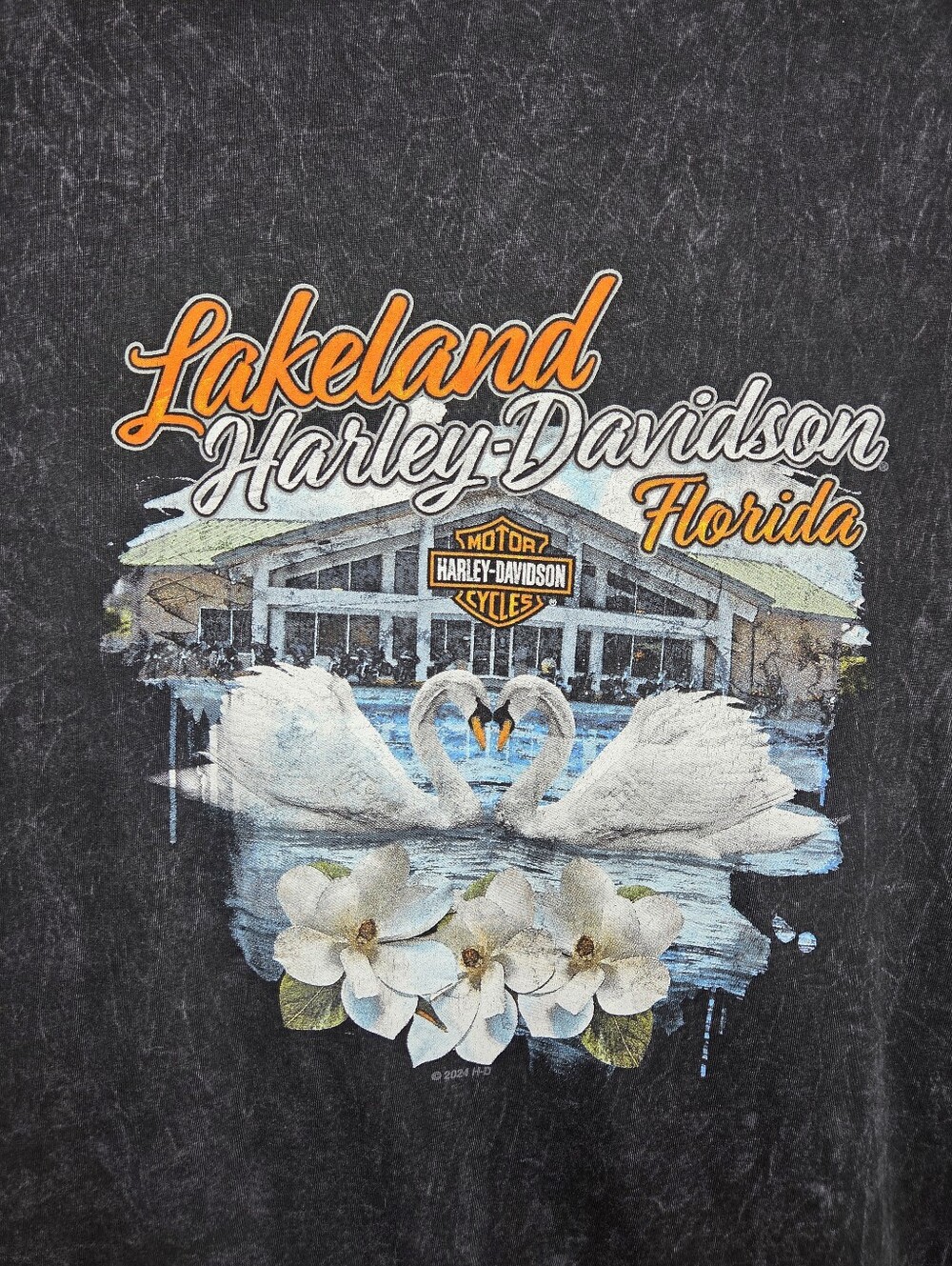 Harley-Davidson Black V-Neck Floral Graphic Tee Size XL Cotton Biker Tshirt - Picture 7 of 11